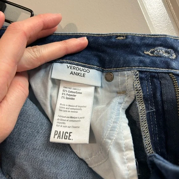 PAIGE Dark Blue Distressed Verdugo Fit  Skinny Jeans - Picture 6 of 9